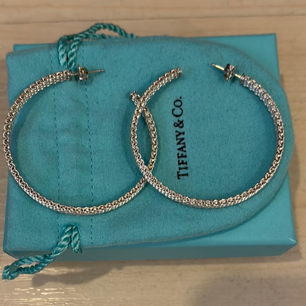 Tiffany & Co. .925 Sterling Silver Somerset Mesh XL Hoop Earrings